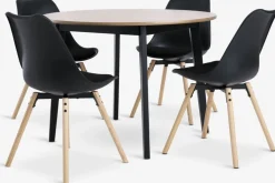 Mesas De Comedor|Conjuntos De Comedor>JYSK JEGIND + KASTRUPMesa JEGIND Ø105 roble natural + 4 sillas KASTRUP negro