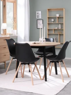Mesas De Comedor|Conjuntos De Comedor>JYSK JEGIND + KASTRUPMesa JEGIND Ø105 roble natural + 4 sillas KASTRUP negro