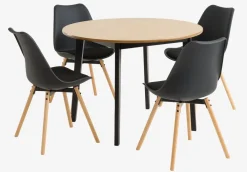 Mesas De Comedor|Conjuntos De Comedor>JYSK JEGIND + KASTRUPMesa JEGIND Ø105 roble natural + 4 sillas KASTRUP negro