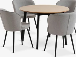 Mesas De Comedor|Conjuntos De Comedor>JYSK JEGIND + RISSKOVMesa JEGIND Ø105 roble/negro + 4 sillas RISSKOV gris claro