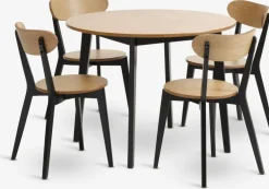 Mesas De Comedor|Conjuntos De Comedor>JYSK JEGINDMesa JEGIND Ø105 roble natural + 4 sillas JEGIND roble/negro