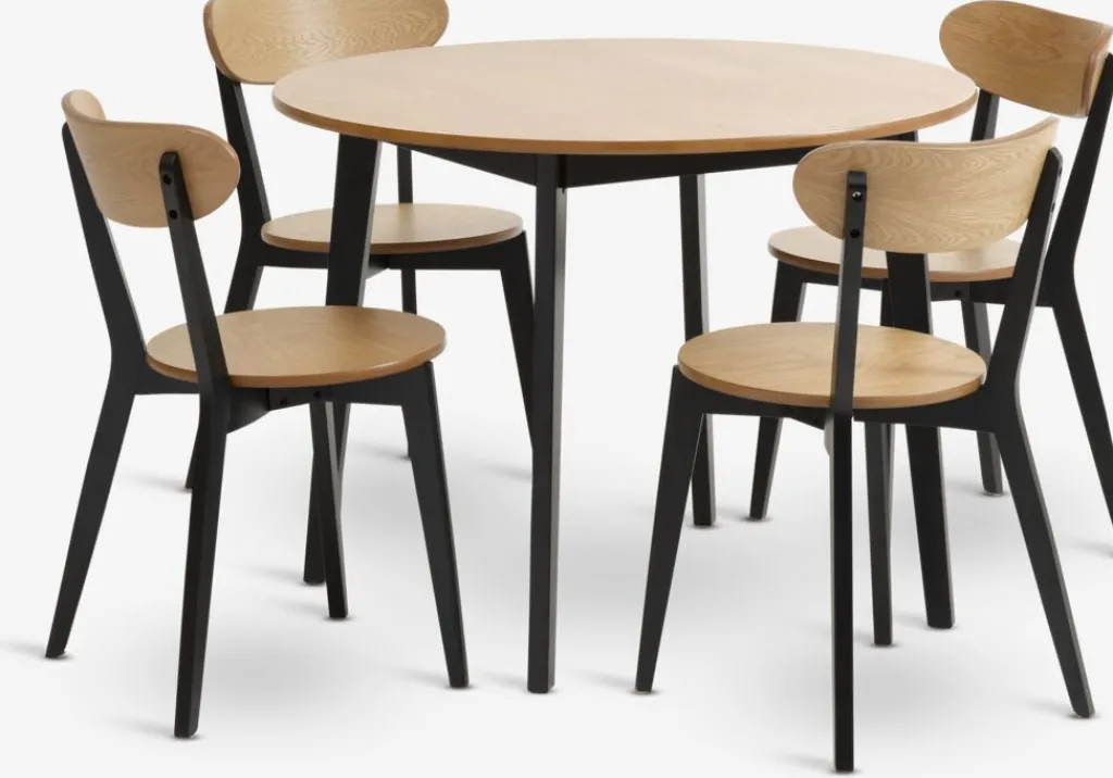 Mesas De Comedor|Conjuntos De Comedor>JYSK JEGINDMesa JEGIND Ø105 roble natural + 4 sillas JEGIND roble/negro