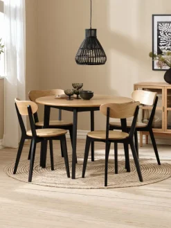 Mesas De Comedor|Conjuntos De Comedor>JYSK JEGINDMesa JEGIND Ø105 roble natural + 4 sillas JEGIND roble/negro