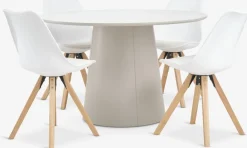 Mesas De Comedor|Conjuntos De Comedor>JYSK KLIPLEV + BLOKHUSMesa KLIPLEV Ø120 travertino + 4 sillas BLOKHUS blanco