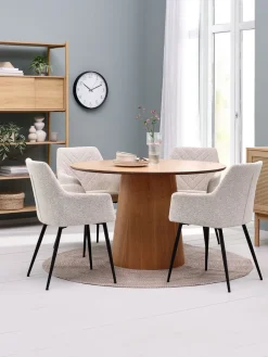 Mesas De Comedor|Conjuntos De Comedor>JYSK KLIPLEV + PURHUSMesa KLIPLEV Ø120 roble natural+4 sillas PURHUS blanco crudo