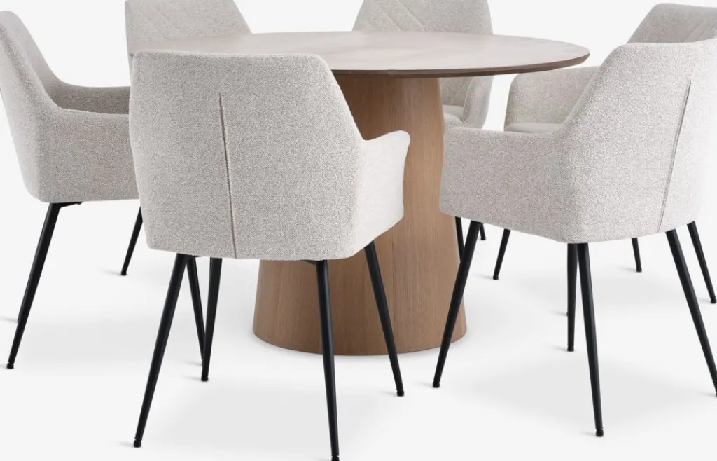 Mesas De Comedor|Conjuntos De Comedor>JYSK KLIPLEV + PURHUSMesa KLIPLEV Ø120 roble natural+4 sillas PURHUS blanco crudo