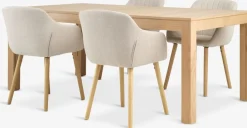 Mesas De Comedor|Conjuntos De Comedor>JYSK KORSKRO + ADSLEVMesa KORSKRO L200/326 roble natural + 4 sillas ADSLEV beis