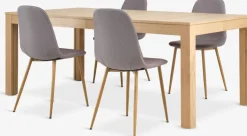 Mesas De Comedor|Conjuntos De Comedor>JYSK KORSKRO + JONSTRUPMesa KORSKRO L200/326 roble natural + 4 sillas JONSTRUP gris