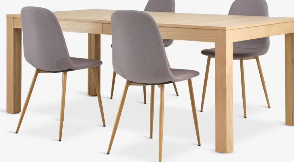 Mesas De Comedor|Conjuntos De Comedor>JYSK KORSKRO + JONSTRUPMesa KORSKRO L200/326 roble natural + 4 sillas JONSTRUP gris