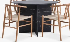 Mesas De Comedor|Conjuntos De Comedor>JYSK KRONDAL + GUDERUPMesa KRONDAL Ø110 mármol + 4 sillas GUDERUP roble/natural