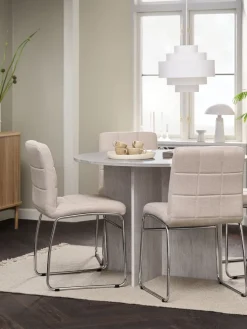 Mesas De Comedor|Conjuntos De Comedor>JYSK KRONDAL + HAMMELMesa KRONDAL Ø110 travertino + 4 sillas HAMMEL beis