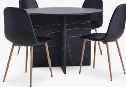 Mesas De Comedor|Conjuntos De Comedor>JYSK KRONDAL + JONSTRUPMesa KRONDAL Ø110 mármol + 4 sillas JONSTRUP negro Negro+Roble natural