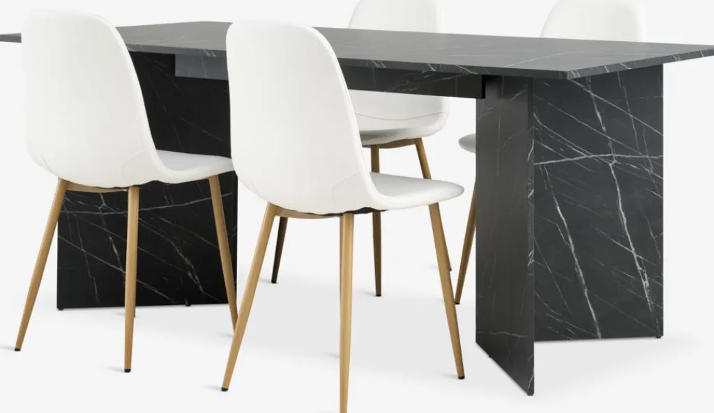 Mesas De Comedor|Conjuntos De Comedor>JYSK KRONDAL + JONSTRUPMesa KRONDAL L180 mármol + 4 sillas JONSTRUP blanco Blanco+Roble natural