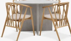 Mesas De Comedor|Conjuntos De Comedor>JYSK KRONDAL + LYKSBORGMesa KRONDAL Ø110 travertino + 4 LYKSBORG roble natural