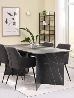 Mesas De Comedor|Conjuntos De Comedor>JYSK KRONDAL + PURHUSMesa KRONDAL L180 mármol + 4 sillas PURHUS gris/negro