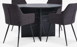 Mesas De Comedor|Conjuntos De Comedor>JYSK KRONDAL + PURHUSMesa KRONDAL Ø110 mármol + 4 sillas PURHUS gris/negro