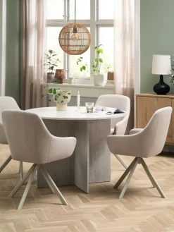Mesas De Comedor|Conjuntos De Comedor>JYSK KRONDAL + ROSTRUPMesa KRONDAL Ø110 travertino + 4 sillas ROSTRUP beis