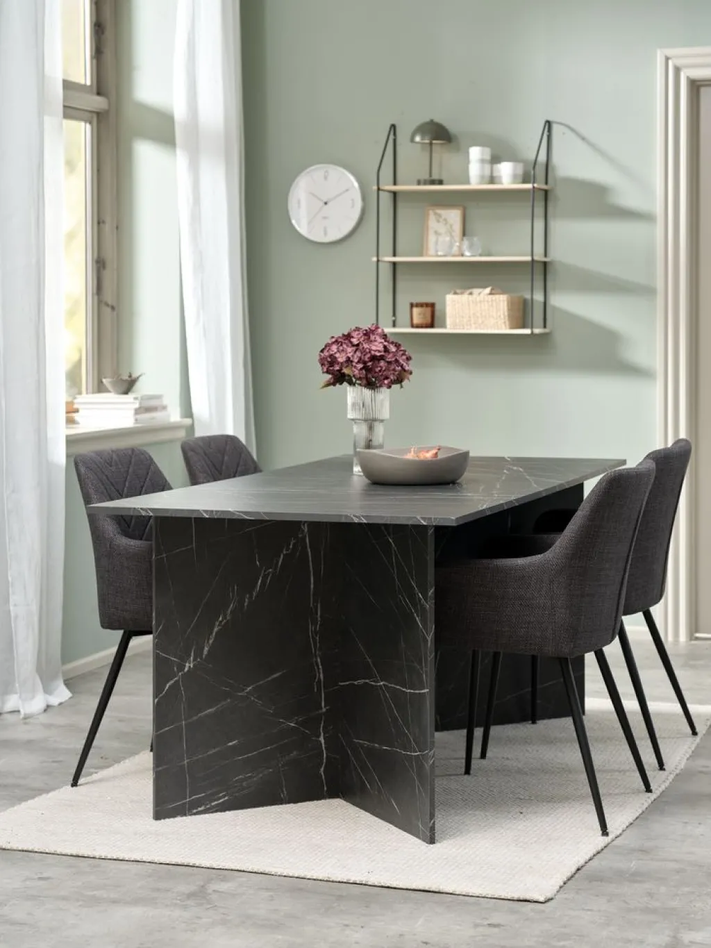 Mesas De Comedor>JYSK KRONDALMesa de comedor KRONDAL 90x180 color mármol negro Negro+Mármol