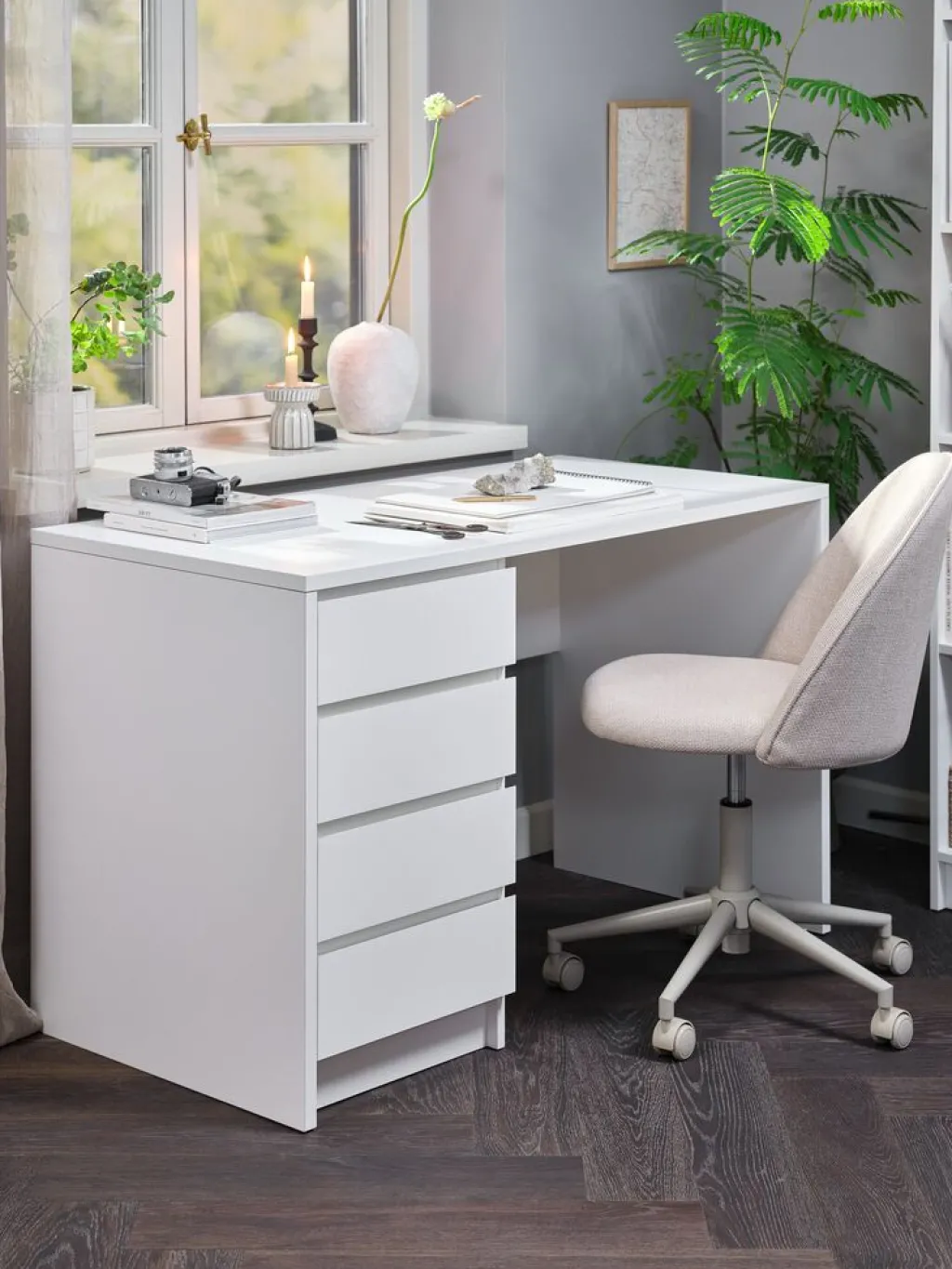 Escritorios|Escritorios Elevables>JYSK LIMFJORDENEscritorio LIMFJORDEN 60x120 4 cajones Blanco