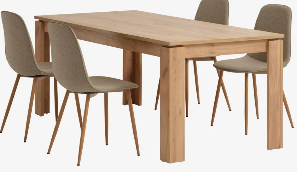 Mesas De Comedor|Conjuntos De Comedor>JYSK LINTRUP + BISTRUPMesa LINTRUP L190/280 roble salvaje + 4 sillas BISTRUP arena
