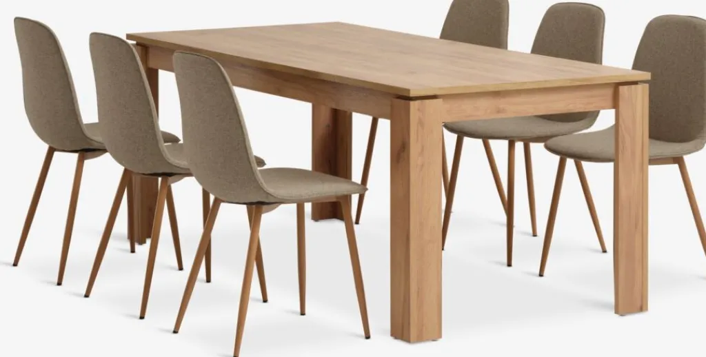 Mesas De Comedor|Conjuntos De Comedor>JYSK LINTRUP + BISTRUPMesa LINTRUP L190/280 roble salvaje + 4 sillas BISTRUP arena