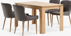 Mesas De Comedor|Conjuntos De Comedor>JYSK LINTRUP + PEBRINGEMesa LINTRUP L140 roble + 4 sillas PEBRINGE terciopelo gris