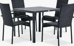 Conjuntos Mesa Y Sillas De Jardín>JUTLANDIA MADERUP + GUDHJEMMesa MADERUP L90 + 4 sillas GUDHJEM negro