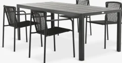 Conjuntos Mesa Y Sillas De Jardín>JYSK MADERUP + KRISTIANSTADMesa MADERUP L205 negro + 4 sillas KRISTIANSTAD verde