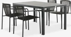 Conjuntos Mesa Y Sillas De Jardín>JYSK MADERUP + KRISTIANSTADMesa MADERUP L150 negro + 4 sillas KRISTIANSTAD verde