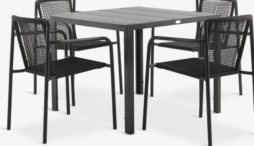 Conjuntos Mesa Y Sillas De Jardín>JYSK MADERUP + KRISTIANSTADMesa MADERUP L90 negro + 4 sillas KRISTIANSTAD verde