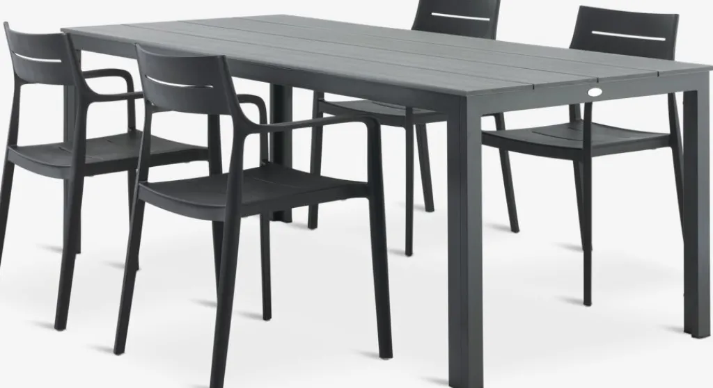 Conjuntos Mesa Y Sillas De Jardín>JYSK MARIELYST + INGSTRUPMesa MARIELYST L205 + 4 sillas INGSTRUP negro Gris