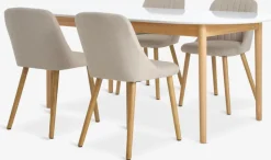 Mesas De Comedor|Conjuntos De Comedor>JYSK MARSTRAND + ADSLEVMesa MARSTRAND L200/280 blanco + 4 sillas ADSLEV beis