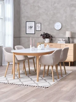 Mesas De Comedor|Conjuntos De Comedor>JYSK MARSTRAND + ADSLEVMesa MARSTRAND L200/280 blanco + 4 sillas ADSLEV beis