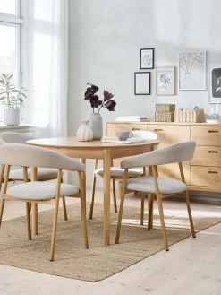 Mesas De Comedor|Conjuntos De Comedor>JYSK MARSTRAND + EJSINGMesa MARSTRAND Ø110 roble natural + 4 sillas EJSING beis