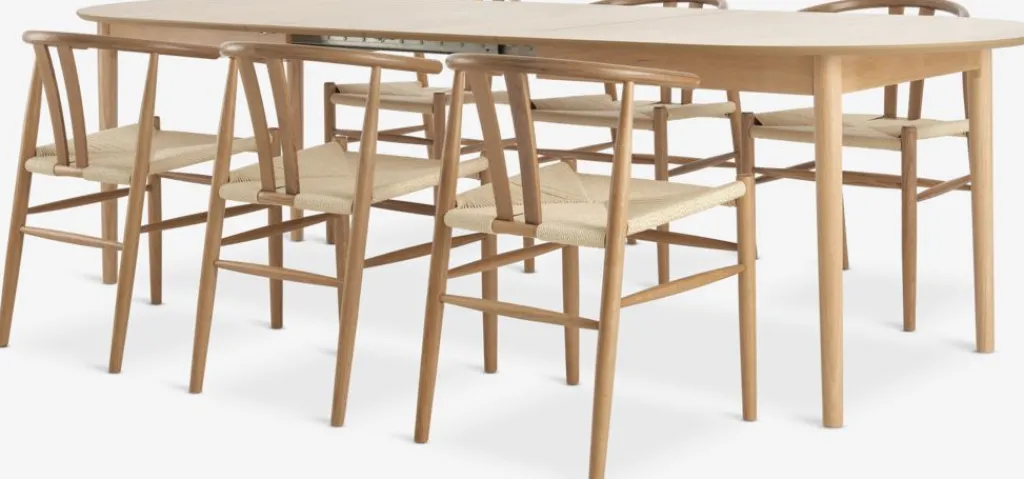Mesas De Comedor|Conjuntos De Comedor>JYSK MARSTRAND + GUDERUPMesa MARSTRAND L200/280 + 4 GUDERUP roble Roble natural
