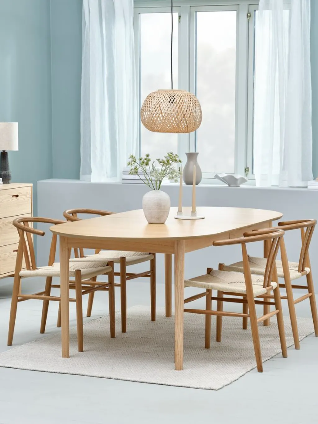 Mesas De Comedor|Conjuntos De Comedor>JYSK MARSTRAND + GUDERUPMesa MARSTRAND L200/280 + 4 GUDERUP roble Roble natural