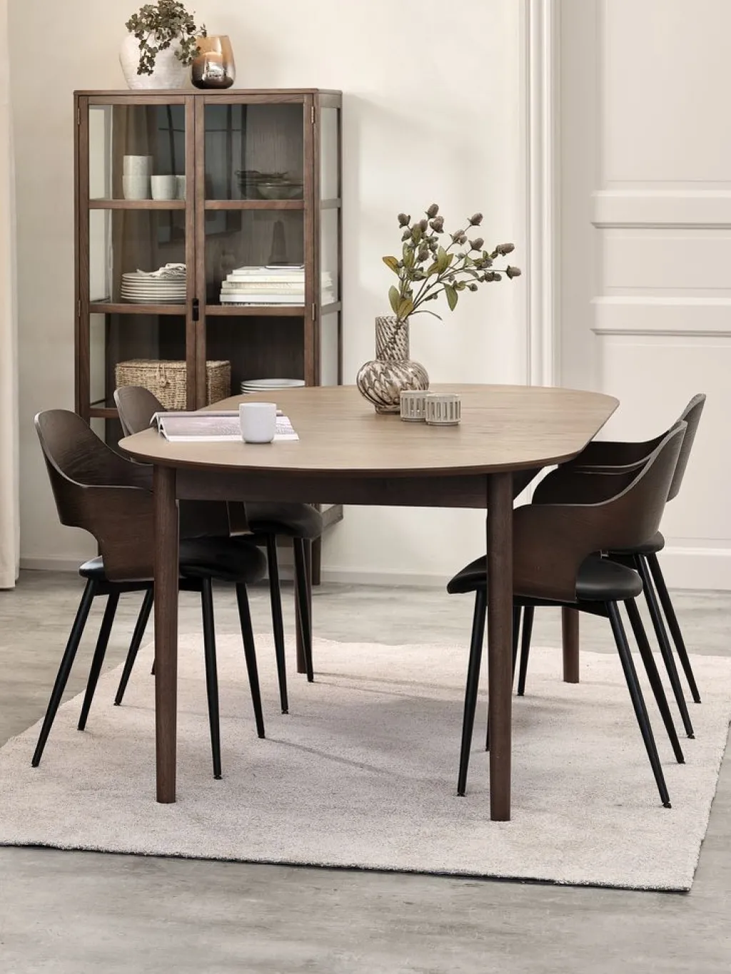 Mesas De Comedor|Conjuntos De Comedor>JYSK MARSTRAND + HVIDOVREMesa MARSTRAND L200/280 roble oscuro + 4 HVIDOVRE roble