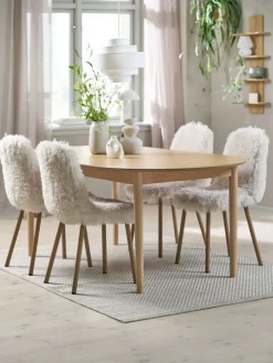 Mesas De Comedor|Conjuntos De Comedor>JYSK MARSTRAND + JONSTRUPMesa MARSTRAND L200/280 roble + 4 sillas JONSTRUP felpa Blanco roto+Roble natural