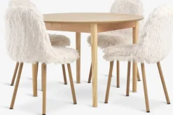 Mesas De Comedor|Conjuntos De Comedor>JYSK MARSTRAND + JONSTRUPMesa MARSTRAND Ø110 roble + 4 JONSTRUP felpa blanco crudo Blanco roto+Roble natural