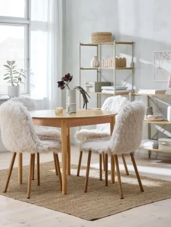 Mesas De Comedor|Conjuntos De Comedor>JYSK MARSTRAND + JONSTRUPMesa MARSTRAND Ø110 roble + 4 JONSTRUP felpa blanco crudo Blanco roto+Roble natural