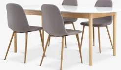 Mesas De Comedor|Conjuntos De Comedor>JYSK MARSTRAND + JONSTRUPMesa MARSTRAND L200/280 blanco + 4 JONSTRUP gris Blanco+Natural