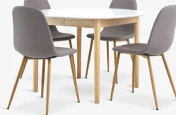 Mesas De Comedor|Conjuntos De Comedor>JYSK MARSTRAND + JONSTRUPMesa MARSTRAND Ø110 blanco + 4 sillas JONSTRUP gris Blanco+Natural