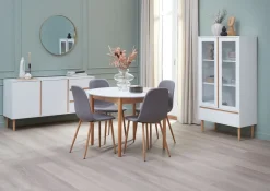 Mesas De Comedor|Conjuntos De Comedor>JYSK MARSTRAND + JONSTRUPMesa MARSTRAND Ø110 blanco + 4 sillas JONSTRUP gris Blanco+Natural