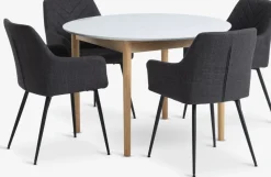 Mesas De Comedor|Conjuntos De Comedor>JYSK MARSTRAND + PURHUSMesa MARSTRAND Ø110 blanco + 4 sillas PURHUS gris Blanco+Natural