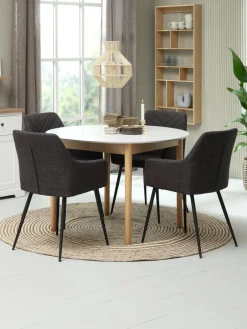 Mesas De Comedor|Conjuntos De Comedor>JYSK MARSTRAND + PURHUSMesa MARSTRAND Ø110 blanco + 4 sillas PURHUS gris Blanco+Natural