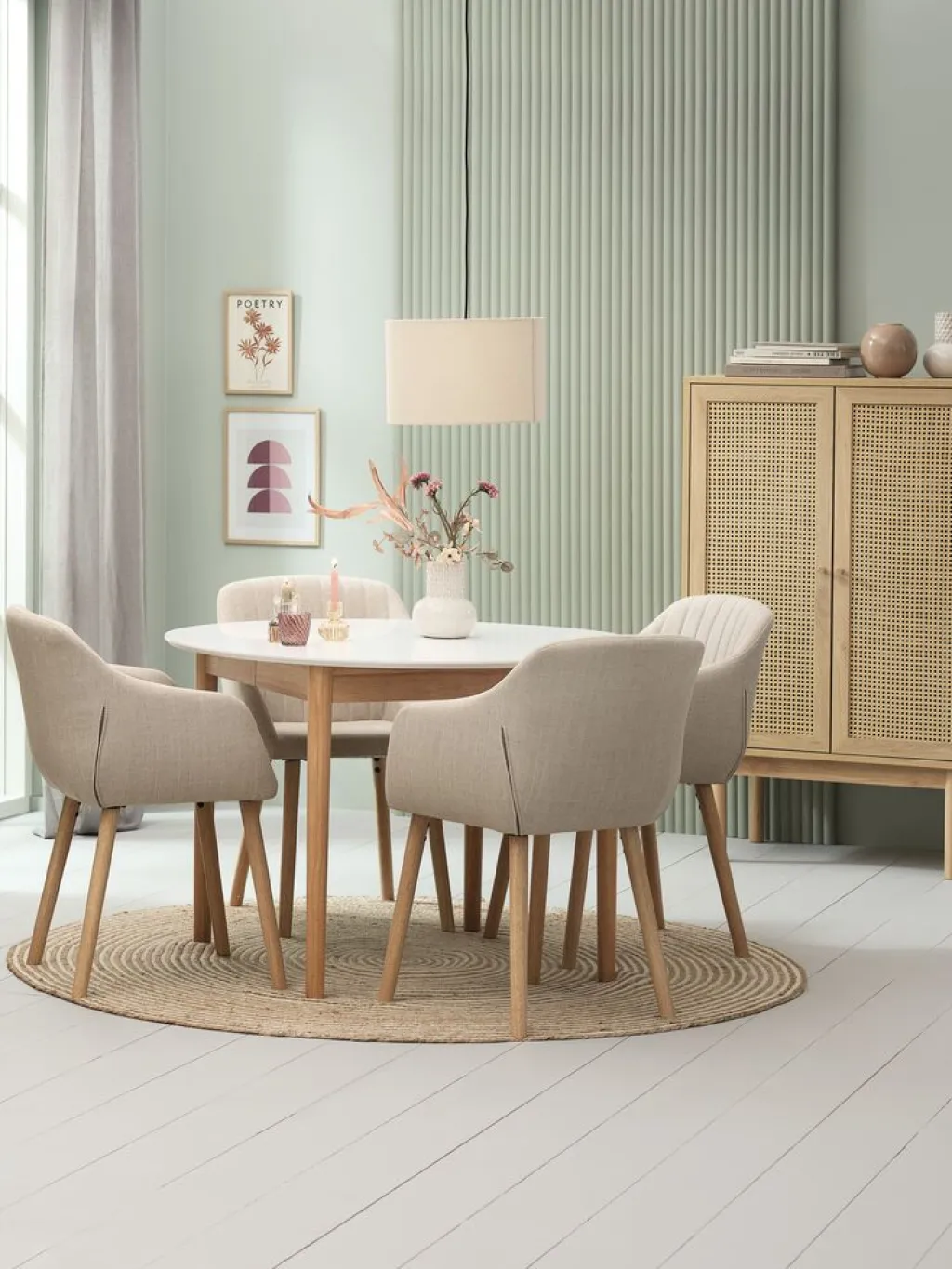 Mesas De Comedor>JYSK MARSTRANDMesa de comedor MARSTRAND Ø110/110x200 blanco/natural Blanco+Natural