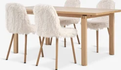 Mesas De Comedor|Conjuntos De Comedor>JYSK MEJLSKOV + JONSTRUPMesa MEJLSKOV L180 roble + 4 JONSTRUP felpa blanco crudo