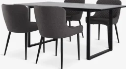 Mesas De Comedor|Conjuntos De Comedor>JYSK MOSELUND + PEBRINGEMesa MOSELUND L180 cerámica + 4 PEBRINGE gris/negro
