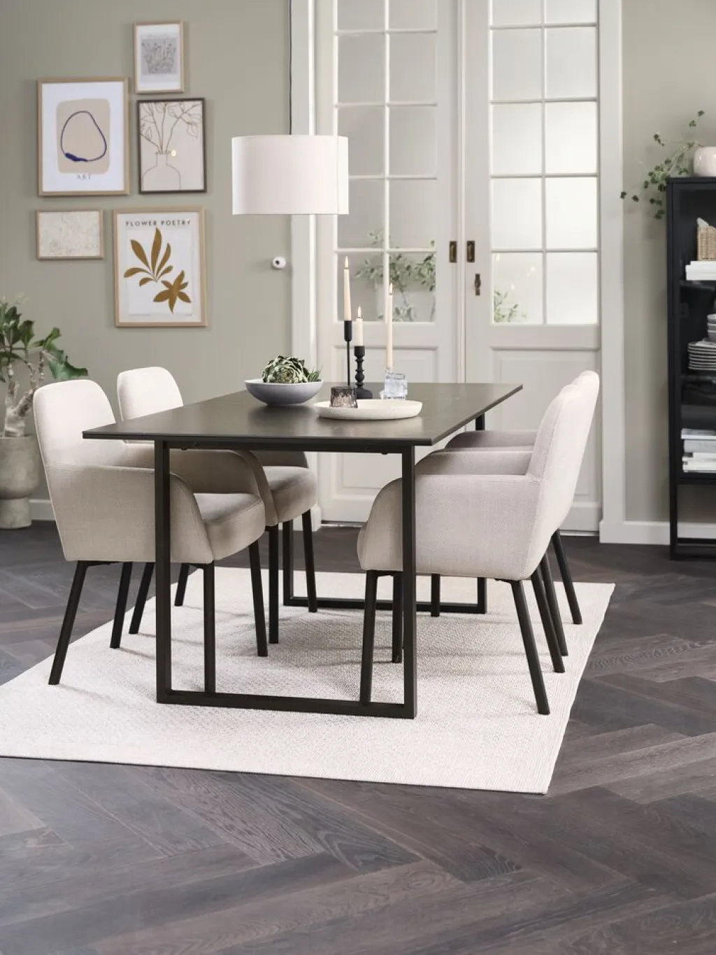 Mesas De Comedor|Conjuntos De Comedor>JYSK MOSELUND + SOTTRUPMesa MOSELUND L180 cerámica + 4 SOTTRUP beis/negro