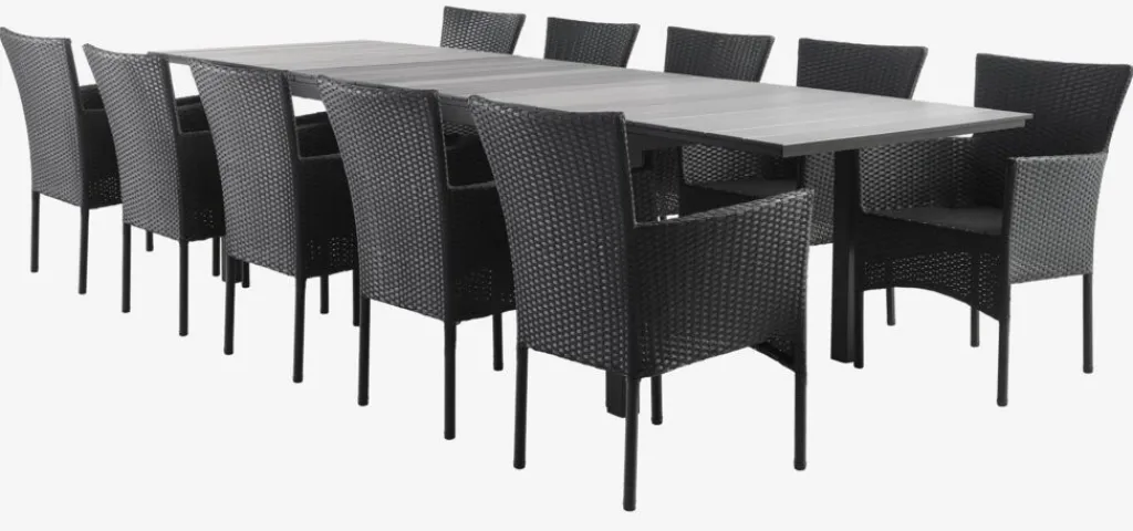 Conjuntos Mesa Y Sillas De Jardín>JYSK MOSS + AIDTMesa MOSS L214/315 gris + 4 sillas AIDT negro